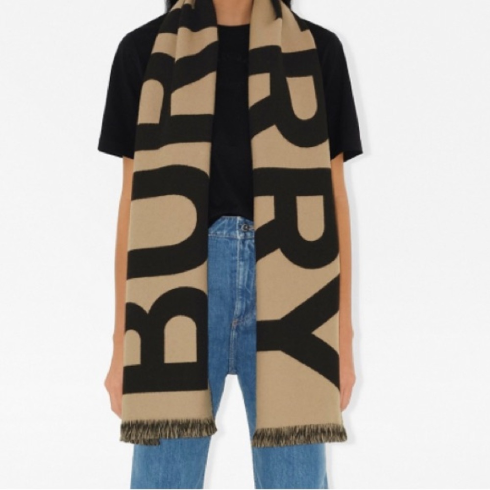Burberry Black and White Logo Scarf